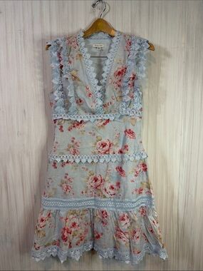 STELLAH FLORAL LACE DRESS MEDIUM LINEN BLEND
